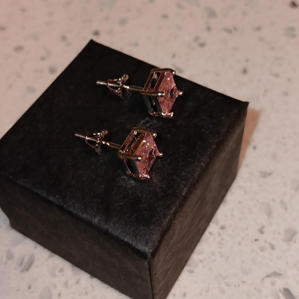 NWT! Custom 925 Sterling Silver Pink Sapphire Screw Back Stud Earrings - Picture 3 of 4